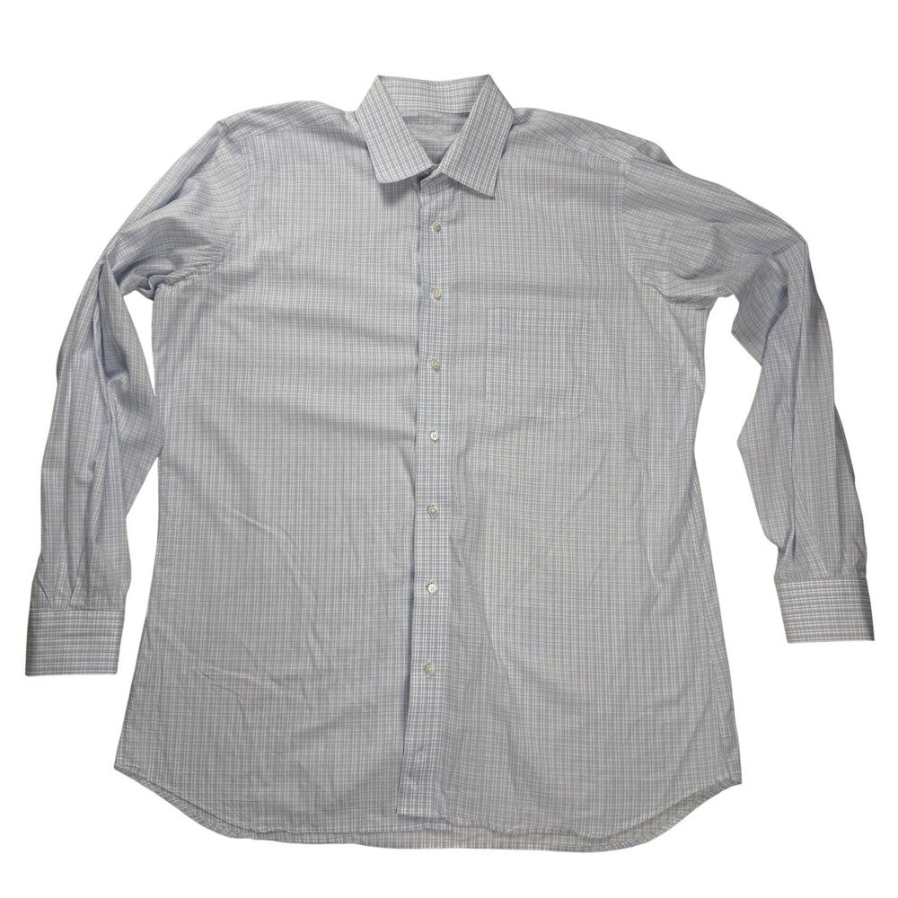 Holland & Sherry London 1836 Mens Blue White Micro Check Dress Shirt Long Sleeve